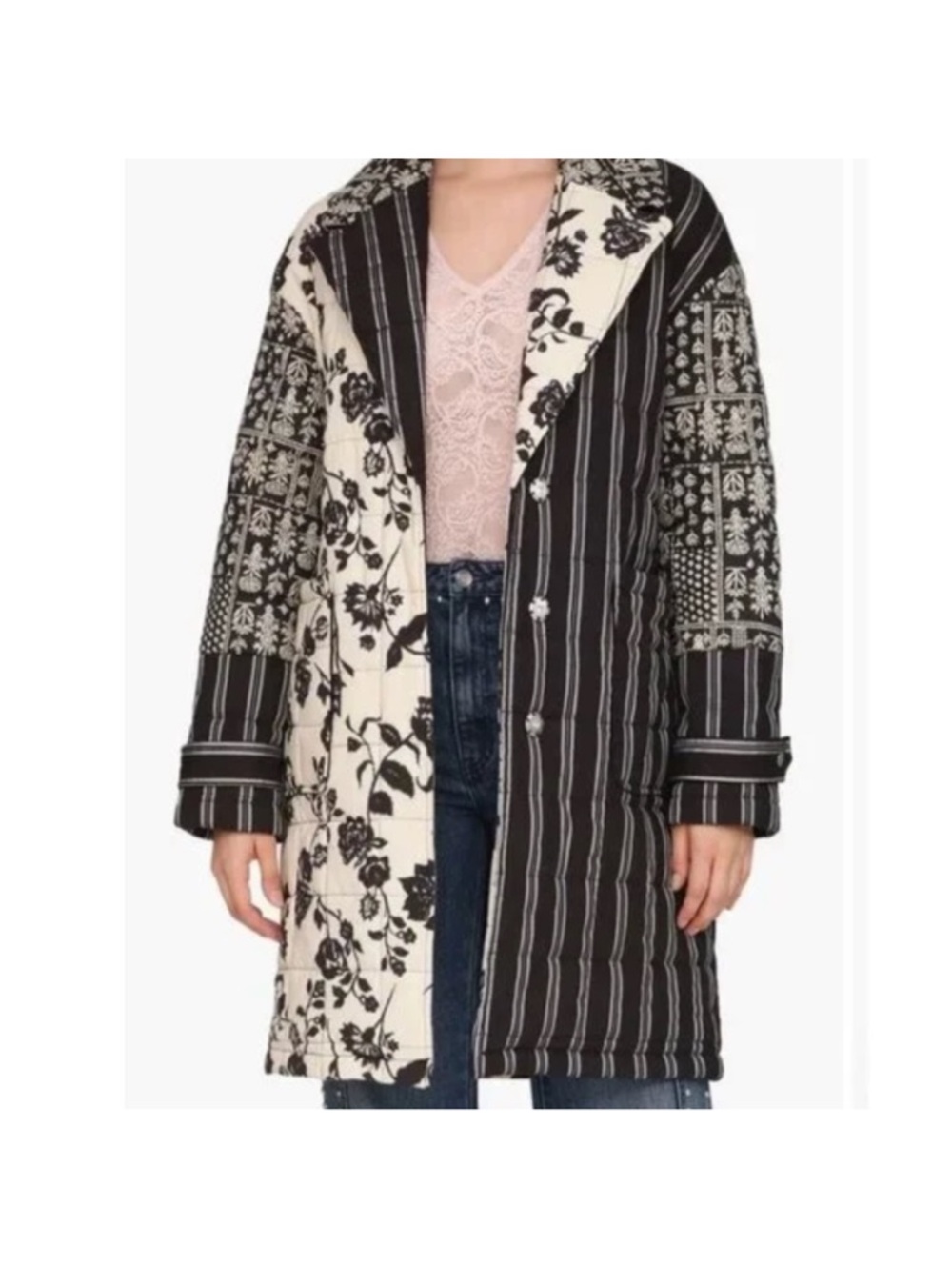 NWT Avec Les Filles Floral Patchwork Coat